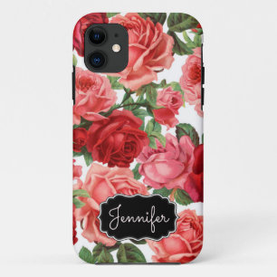 Chic Elegant  Roze Rode rozen florale naam Case-Mate iPhone Case