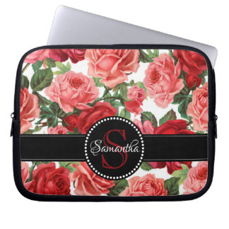 Chic Elegant  Roze Rode rozen florale naam Laptop Sleeve