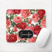 Chic Elegant  Roze Rode rozen florale naam Muismat (Met muis)