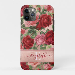 Chic Elegant  Roze Rood Roses Floral Name Case-Mate iPhone Case