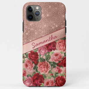 Chic Elegant  Roze Rood Roses Floral Name Case-Mate iPhone Case