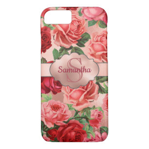 Chic Elegant  Roze Rood Roses Floral Name iPhone 8/7 Hoesje