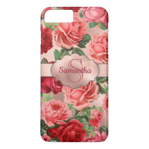 Chic Elegant  Roze Rood Roses Floral Name iPhone 8/7 Plus Hoesje