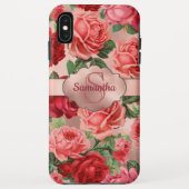 Chic Elegant  Roze Rood Roses Floral Name Case-Mate iPhone Case (Achterkant)