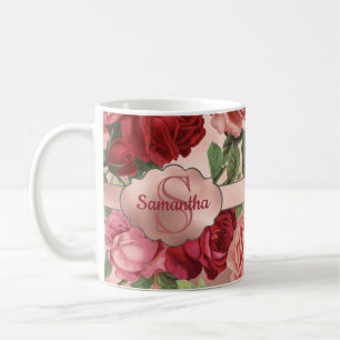 Chic Elegant  Roze Rood Roses Floral Name Koffiemok