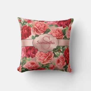 Chic Elegant  Roze Rood Roses Floral Name Kussen