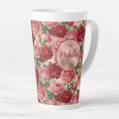 Chic Elegant  Roze Rood Roses Floral Name Latte Mok (Rechterhoek)