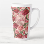 Chic Elegant  Roze Rood Roses Floral Name Latte Mok (Rechts)