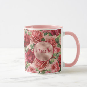 Chic Elegant  Roze Rood Roses Floral Name Mok
