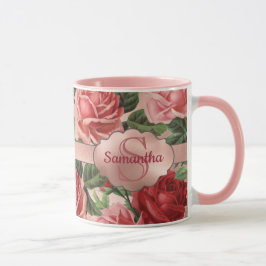 Chic Elegant  Roze Rood Roses Floral Name Mok