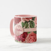 Chic Elegant Roze Rood Roses Floral Name Mok (Voorkant links)
