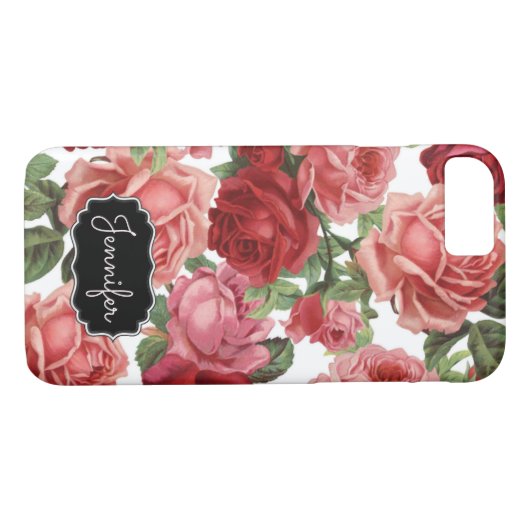 Chic Elegant  Roze, Rood, rozen florale naam Case-Mate iPhone Case (Achterkant (Horizontaal))