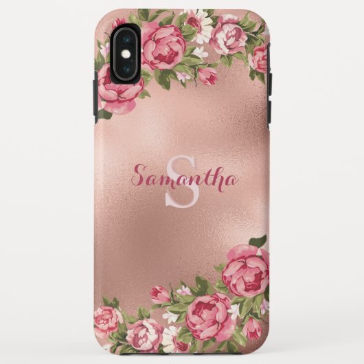 Chic Elegant  Roze Roses Floral Name Case-Mate iPhone Case (Achterkant)