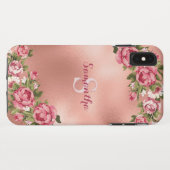Chic Elegant  Roze Roses Floral Name Case-Mate iPhone Case (Achterkant (horizontaal))
