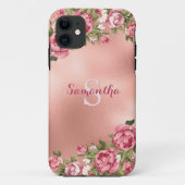 Chic Elegant Roze Roses Floral Name Case-Mate iPhone Case (Achterkant)