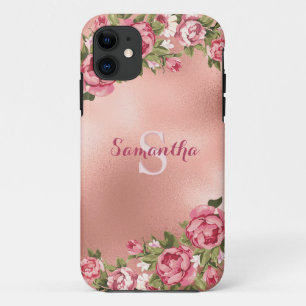 Chic Elegant  Roze Roses Floral Name Case-Mate iPhone Case