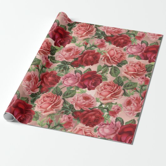 Chic Elegant  roze roze rozen Floral Cadeaupapier (Uitgerold)