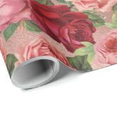 Chic Elegant  roze roze rozen Floral Cadeaupapier (Rol Hoek)