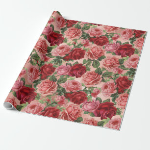 Chic Elegant  roze roze rozen Floral Cadeaupapier