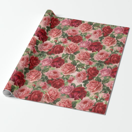Chic Elegant  roze roze rozen Floral Cadeaupapier (Uitgerold)