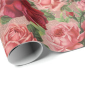 Chic Elegant  roze roze rozen Floral Cadeaupapier (Rol Hoek)