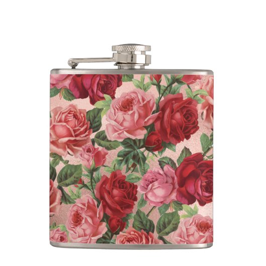 Chic Elegant roze roze rozen Floral Heupfles (Voorkant)