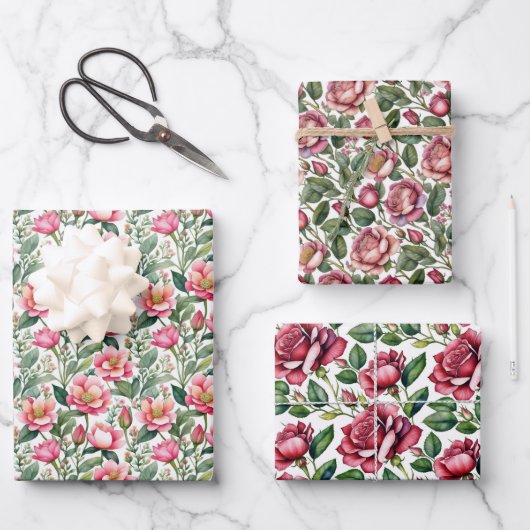 Chic Elegant  roze roze rozen Floral Inpakpapier Vel (Voorkant)