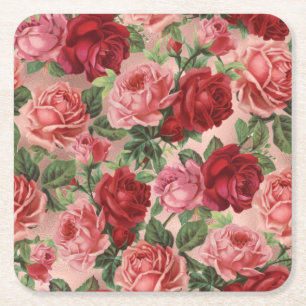 Chic Elegant  roze roze rozen Floral Kartonnen Onderzetters