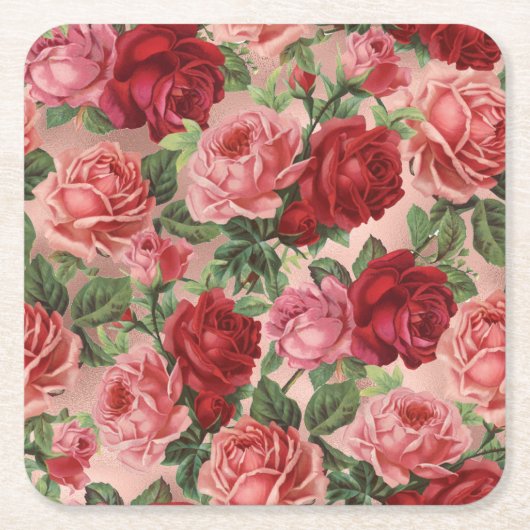 Chic Elegant roze roze rozen Floral Kartonnen Onderzetters (Voorkant)