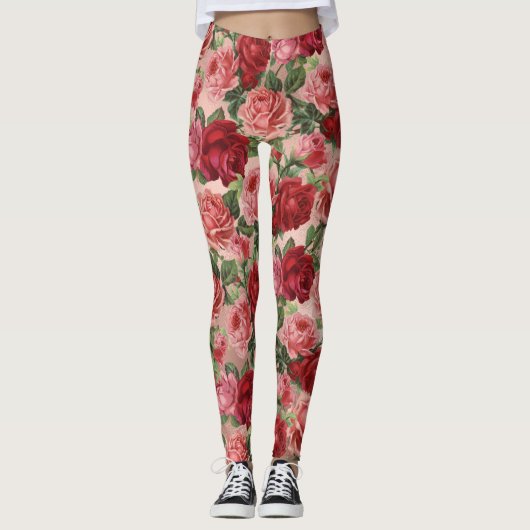Chic Elegant  roze roze rozen Floral Leggings (Voorkant)