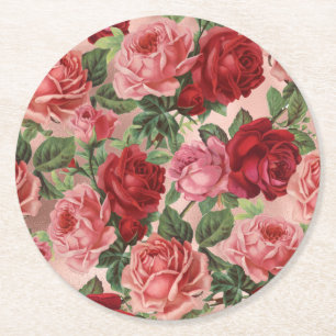 Chic Elegant  roze roze rozen Floral Ronde Kartonnen Onderzetter