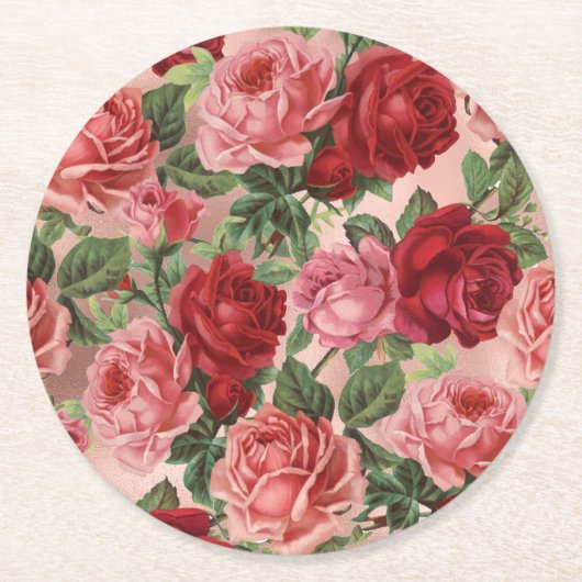 Chic Elegant  roze roze rozen Floral Ronde Kartonnen Onderzetter (Voorkant)