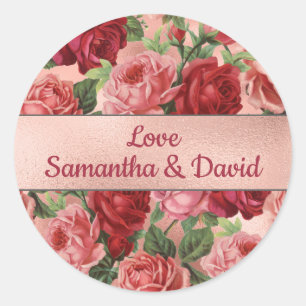 Chic Elegant  roze roze rozen Floral Ronde Sticker