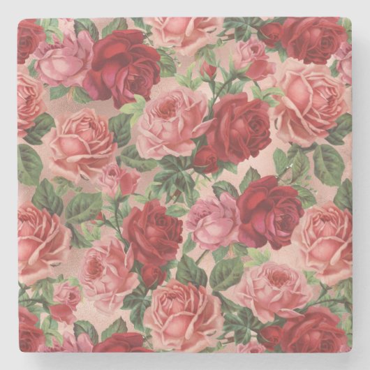 Chic Elegant  roze roze rozen Floral Stenen Onderzetter (Voorkant)