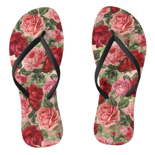 Chic Elegant  roze roze rozen Floral Teenslippers (Voetbed)