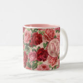 Chic Elegant  roze roze rozen Floral Tweekleurige Koffiemok (Voorkant rechts)