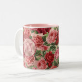 Chic Elegant  roze roze rozen Floral Tweekleurige Koffiemok (Voorkant links)