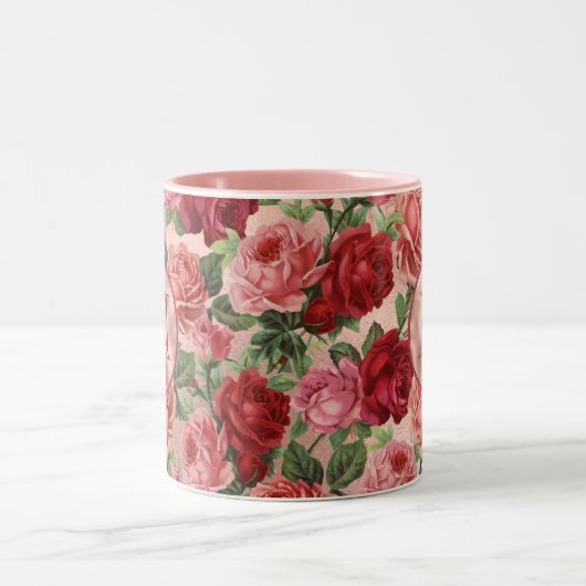 Chic Elegant  roze roze rozen Floral Tweekleurige Koffiemok (Center)