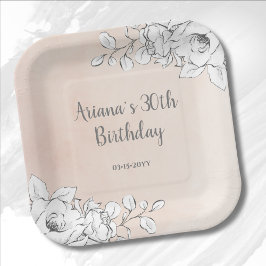 Chic Elegant Roze Witte Bloemen Papieren Bordje