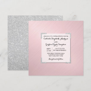 Chic Elegant Roze Zilveren Glitter Metallic Weddin Kaart