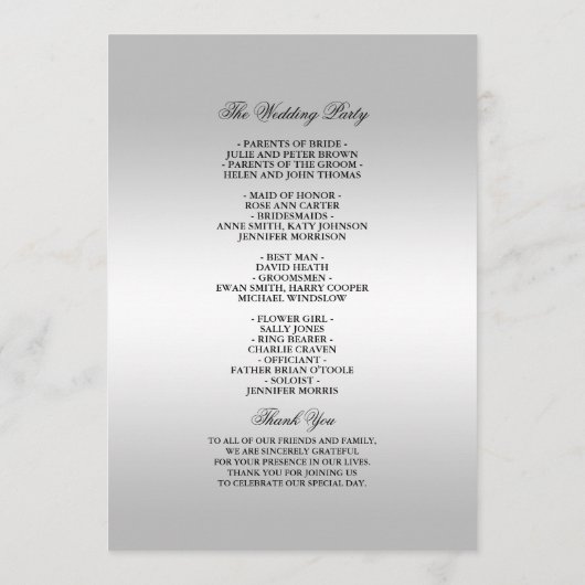 Chic Elegant Rozen Silver Wedding Programmakaart (Achterkant)