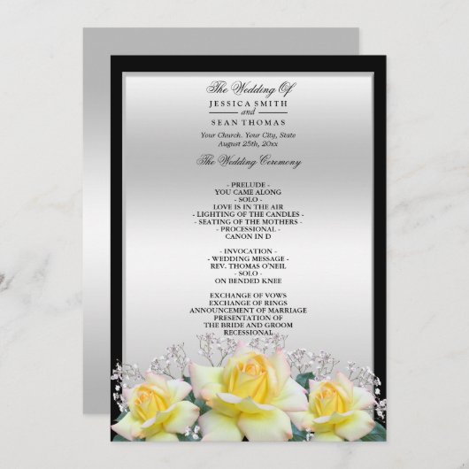 Chic Elegant Rozen Silver Wedding Programmakaart (Voorkant / Achterkant)