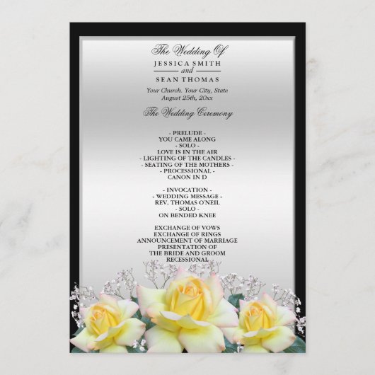 Chic Elegant Rozen Silver Wedding Programmakaart (Voorkant)