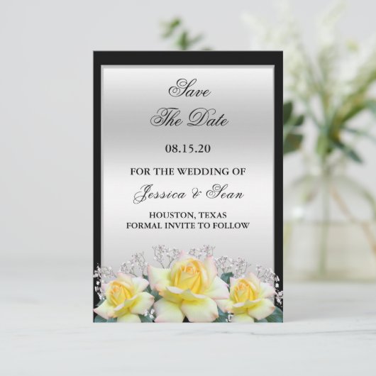 Chic Elegant Rozen Silver Wedding Save The Date (Staand voorkant)