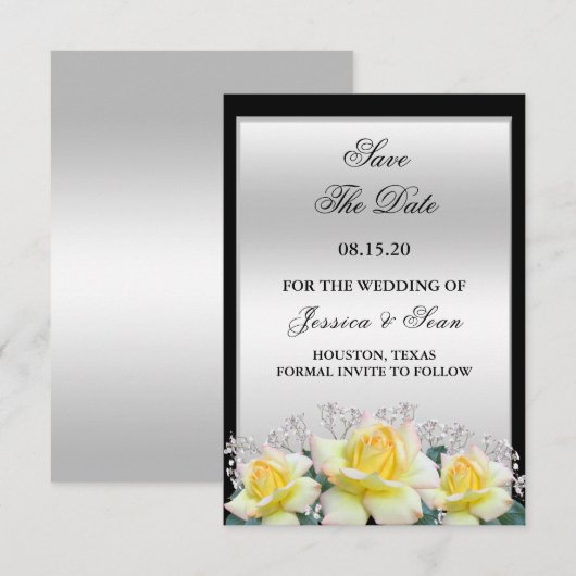 Chic Elegant Rozen Silver Wedding Save The Date (Voorkant / Achterkant)