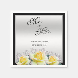 Chic Elegant Rozen Silver Wedding Servet