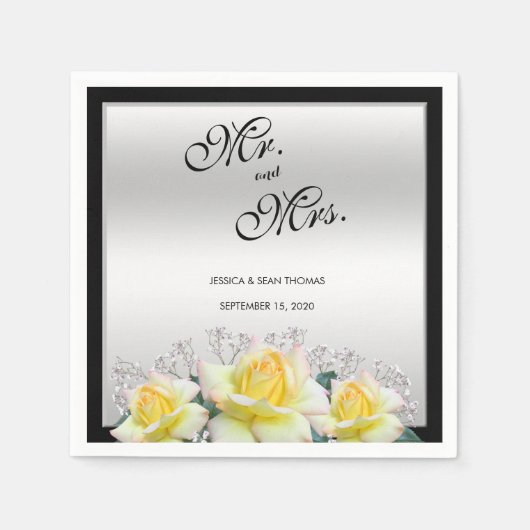 Chic Elegant Rozen Silver Wedding Servet (Voorkant)