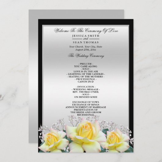 Chic Elegant Rozen Zilveren Trouwprogramma Programmakaart (Voorkant / Achterkant)