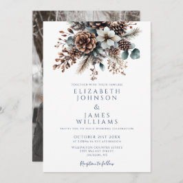 Chic Elegant Rustieke Bloemen Pinecone Fotobruilof Kaart