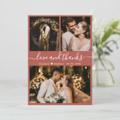 Chic Elegant Script 3 Photo Collage Wedding Bedankkaart (Staand voorkant)